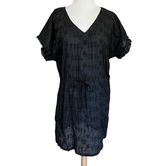 COUTURE Black Eyelet Swimsuit Cover Up Tunic Dress Pool Beach Resort Wear 1X XL - Picture 1 of 5